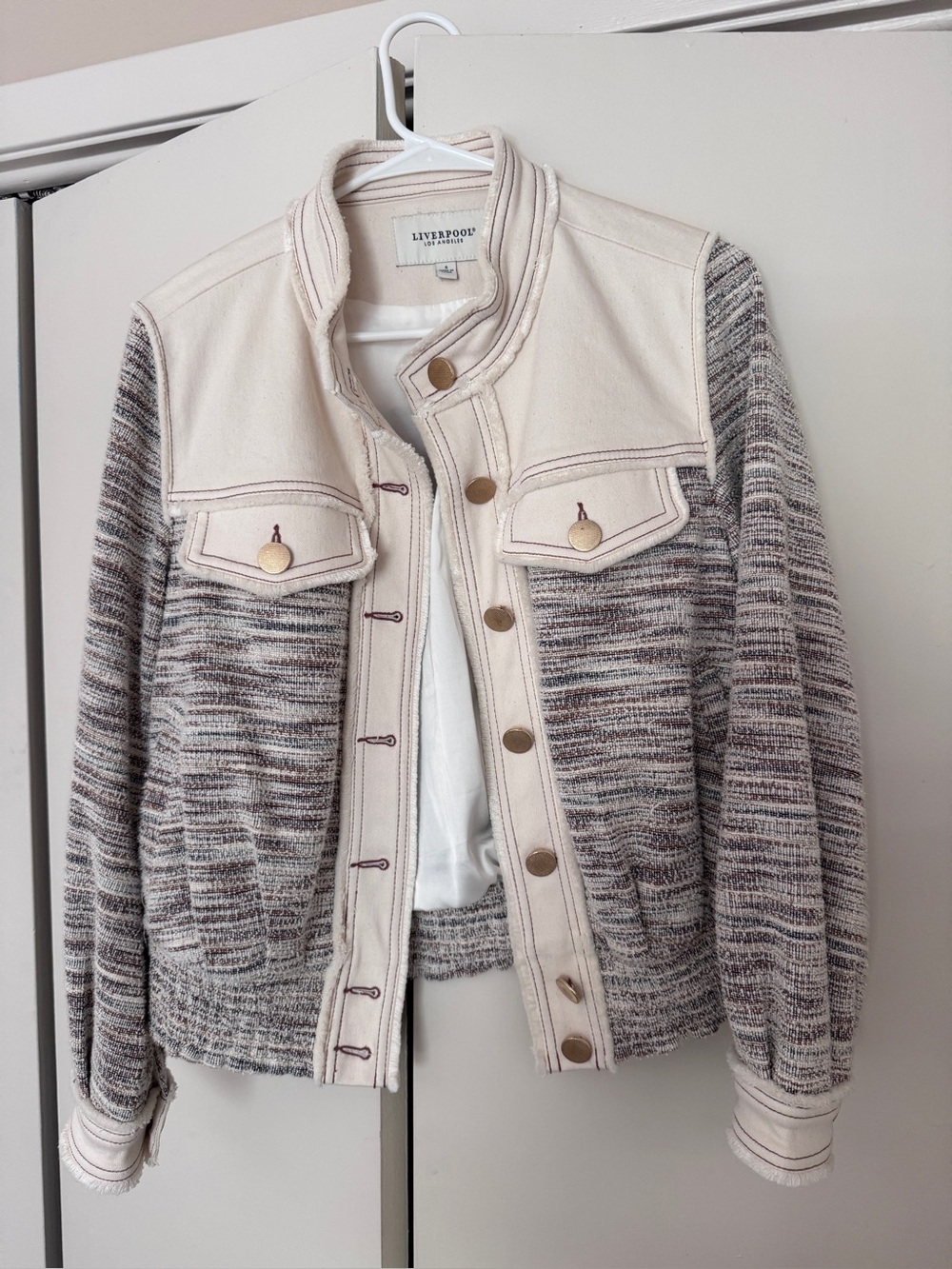 Liverpool Cream & Heather Gray Knit Bomber Jacket